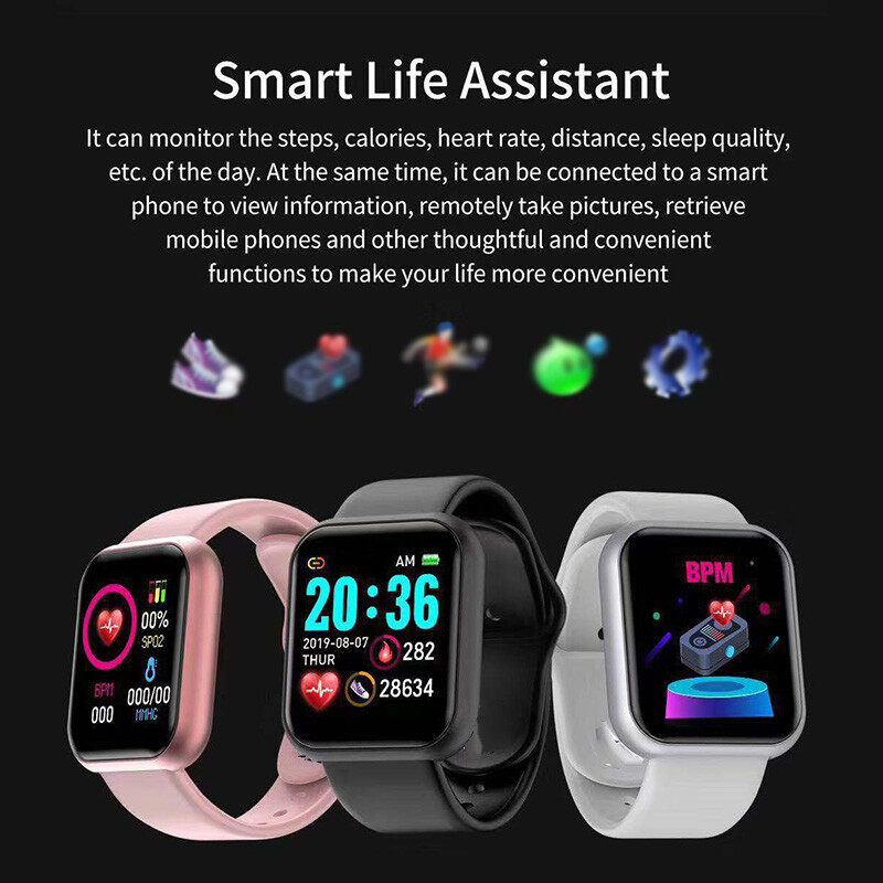 Free Strap 100% Original Y68 Đồng Hồ Thông Minh Bluetooth Không Thấm Nước Tập Thể Dục Huyết Áp Tracker Máy Theo Dõi Nhịp Tim D20 Smartwatch Đối Với Apple IOS Android 1