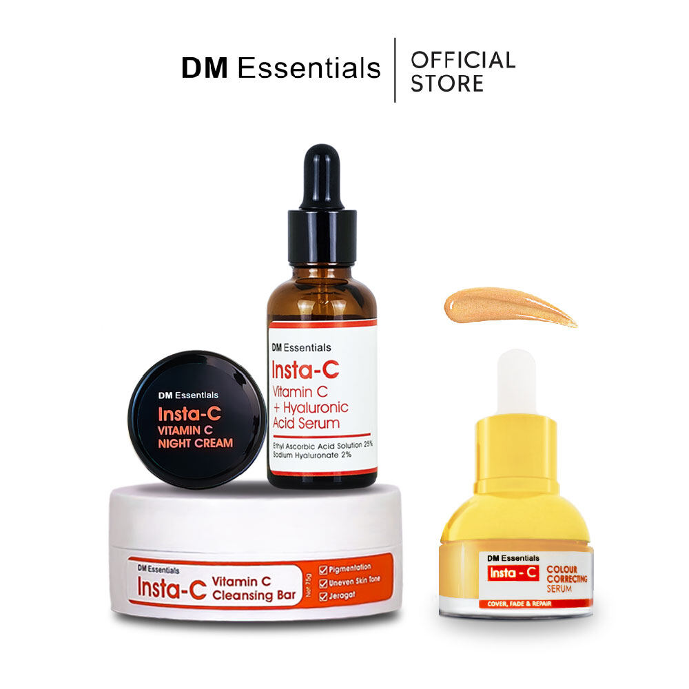 Gambar Insta C FULL SET + COMBO CC Serum FAIR + Vit C HA Serum Heals Pigmentation Blemishes Freckles Radiance Blurs Pores melasma breakout