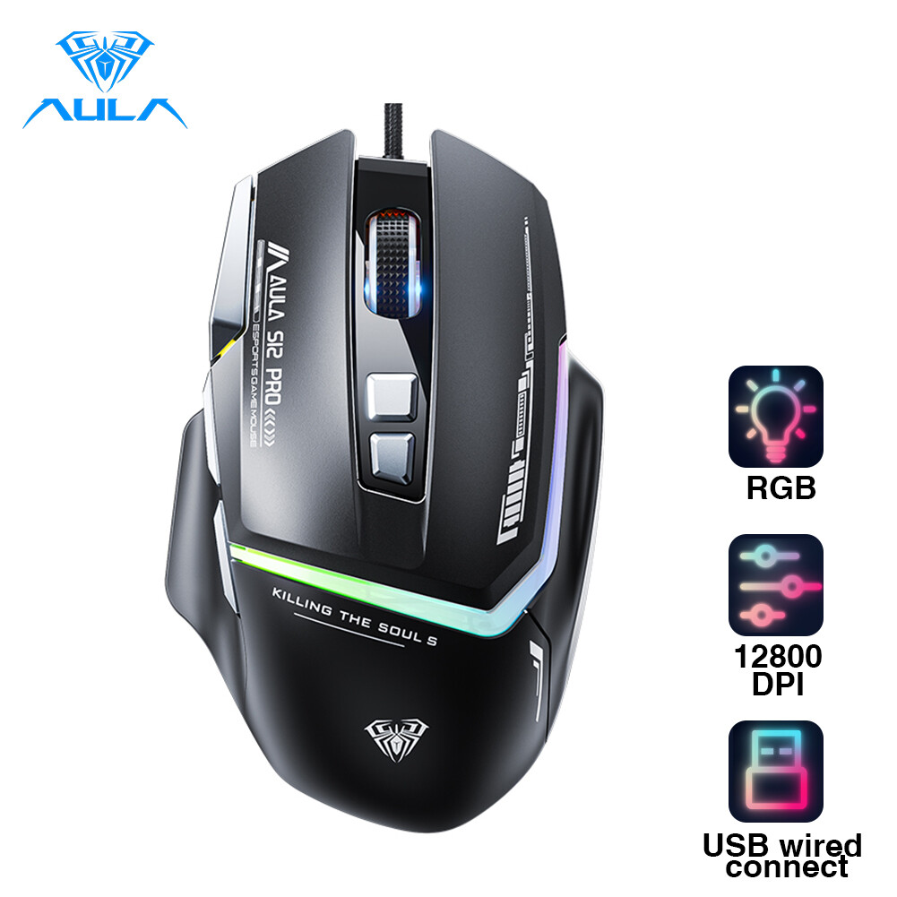 Aula S12 Chuột chơi game chuyên nghiệp lên đến 4800 dpi với 7 tùy chỉnh Marco phím hơi thở chiếu sáng cho cumputer PC máy tính xách tay