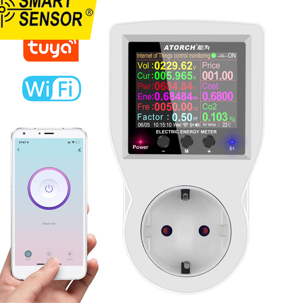 Smart sensor tuya ổ cắm điện thông minh wifi thiết bị giám sát điện năng đa năng màn hình màu 2.4 inch thiết bị điều khiển từ xa ứng dụng điện thoại di động