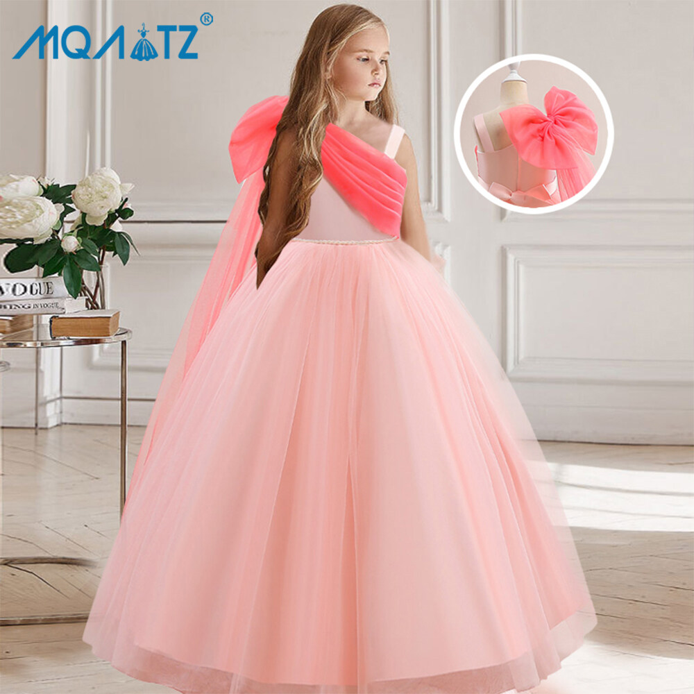 MQATZ Elegant Flower Girl Dress Tulle Big Bow Appliqued Pageant Cothes For Kids First Communion New Year Costume LP-516 ราคา 718 บาท*ส่งฟรี