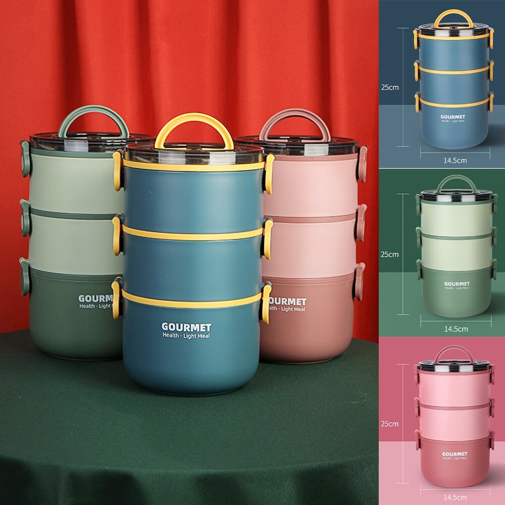 Gambar 3 Tier 304 Stainless Steel Lunch Box Lunch Container Food Box Food Storage Insulation Box