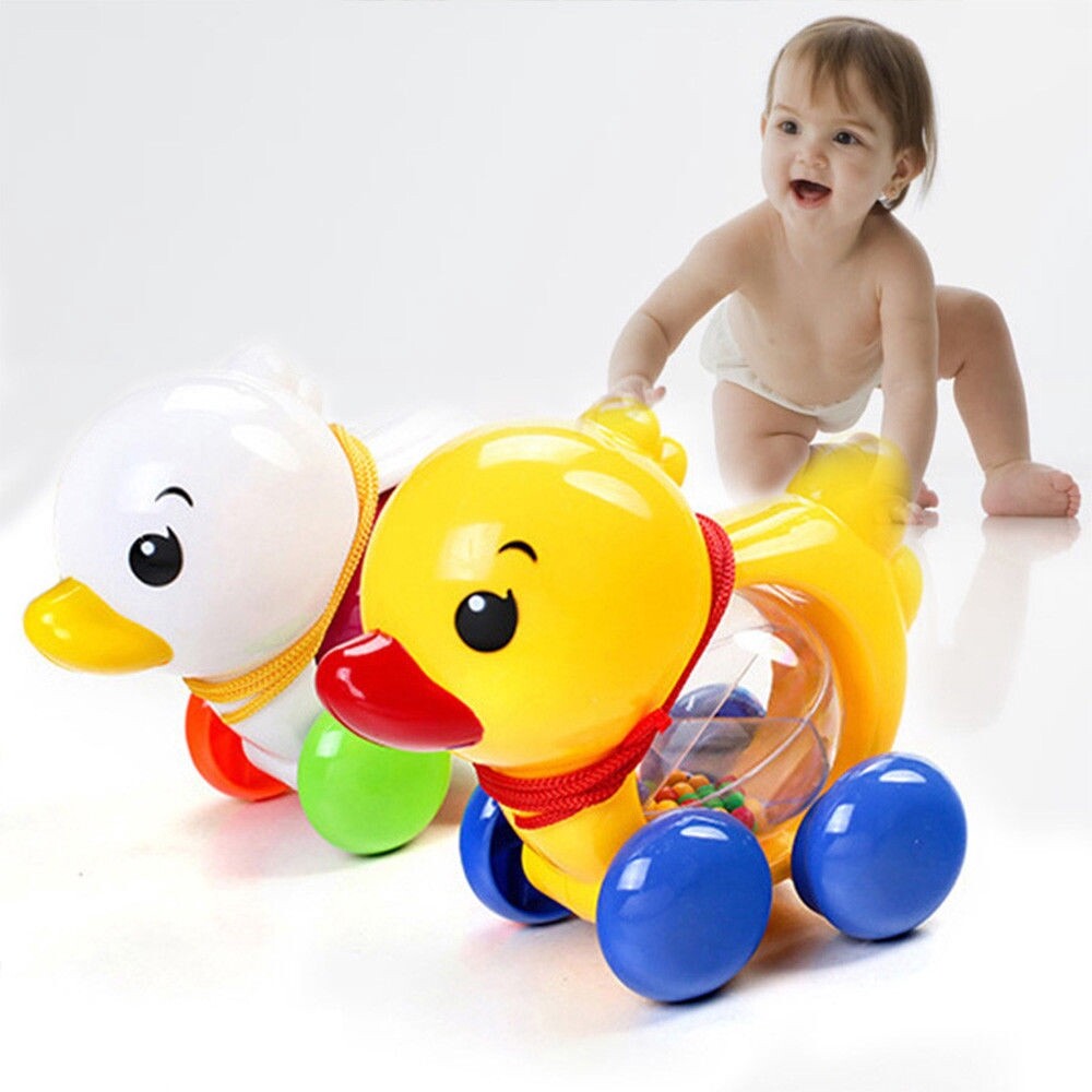Lovely Pull Rope Duck Animals Baby Rattles Music Hand Bell Shaking Bell Toy 