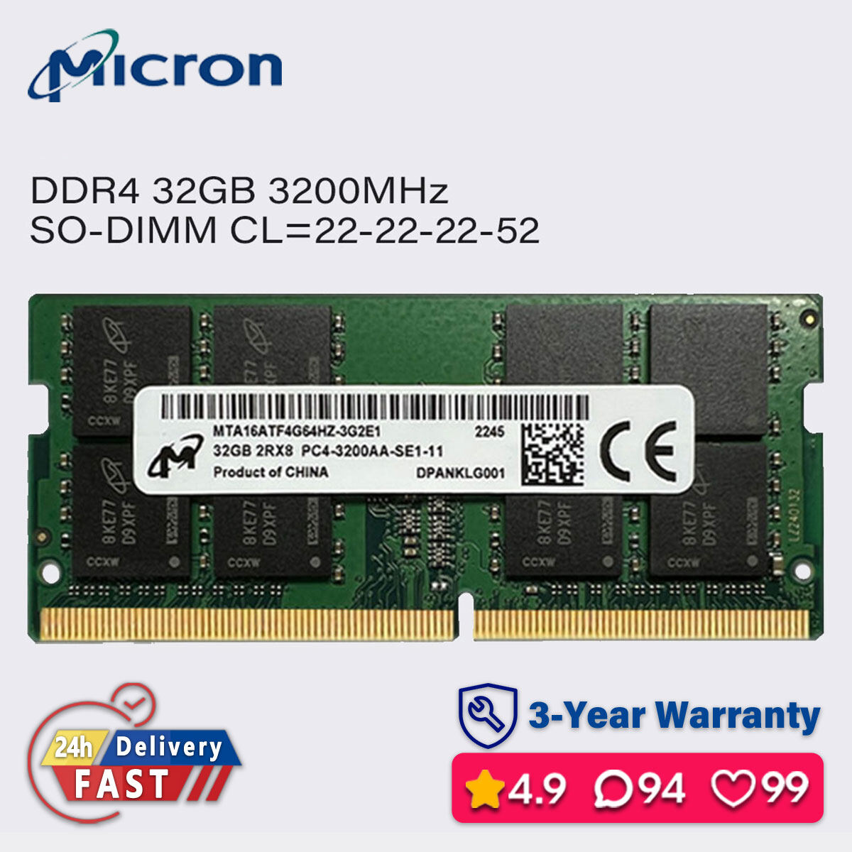 WINTEN SO-DIMM DDR4 3200 32GB×2 32GB DDR4 3200MHz PC4-25600 1.2V 2Rx8 260-Pin SODIMM Laptop RAM
