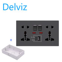 Delviz Type-C charging socket EU/UK/US 5-hole wall mounted USB socket PD18W 3100mA smart fast charging. 1A/1C Charging node. Power socket size 146mm * 86mm. With junction box.