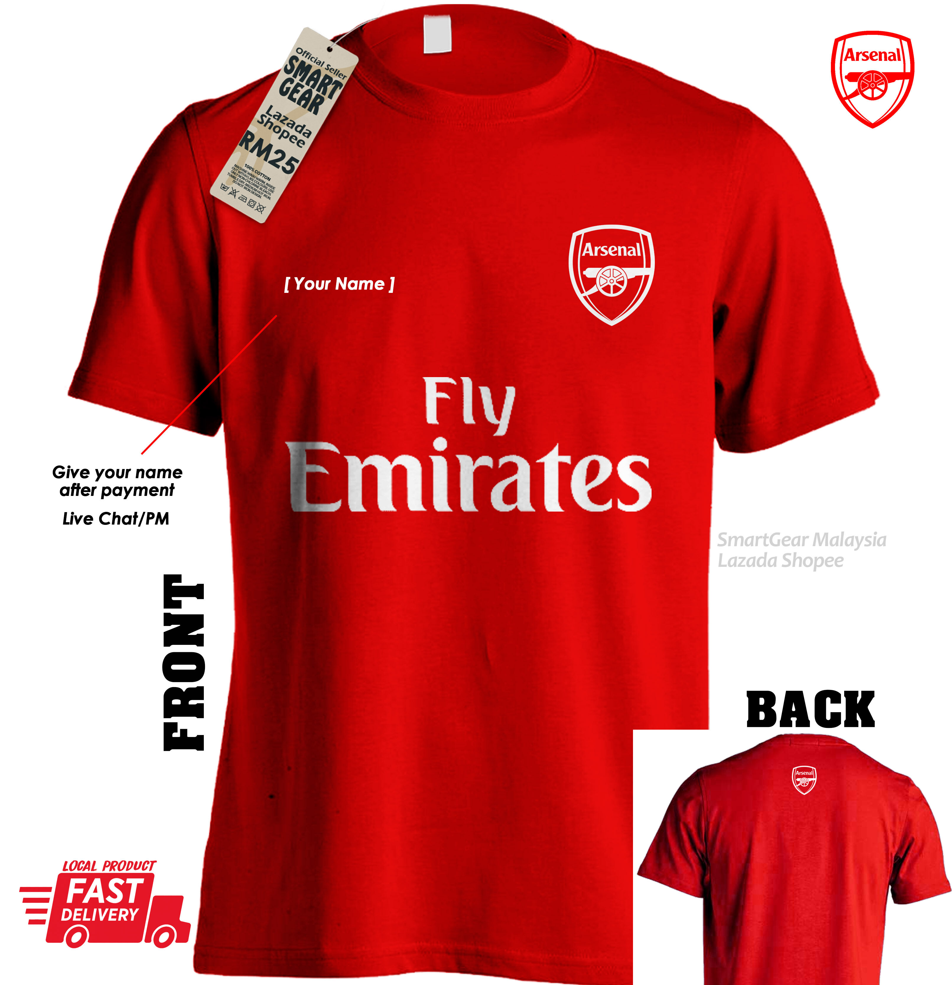 arsenal shirt free printing