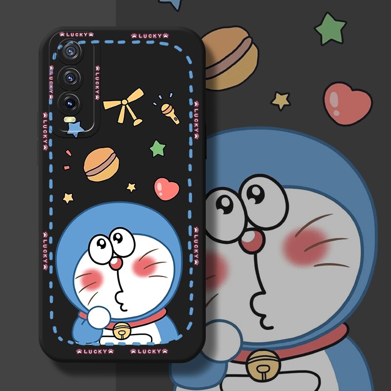 JIUMOO Casing For vivo y20 y20i y20s y12s y20 2021 y12a y20 SG y20t y20 SM  y20 SD Case With New Design Thin Phone Case Cartoon Cute Doraemon Cat  Shockproof Square Edge