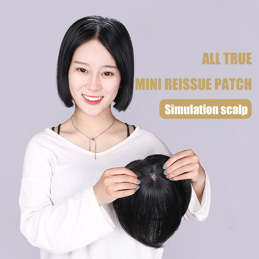 hair patch toupee kin Phụ Nữ Tóc Màu Đen Thoáng Khí Toppers 100% Tóc Con Người Toupee