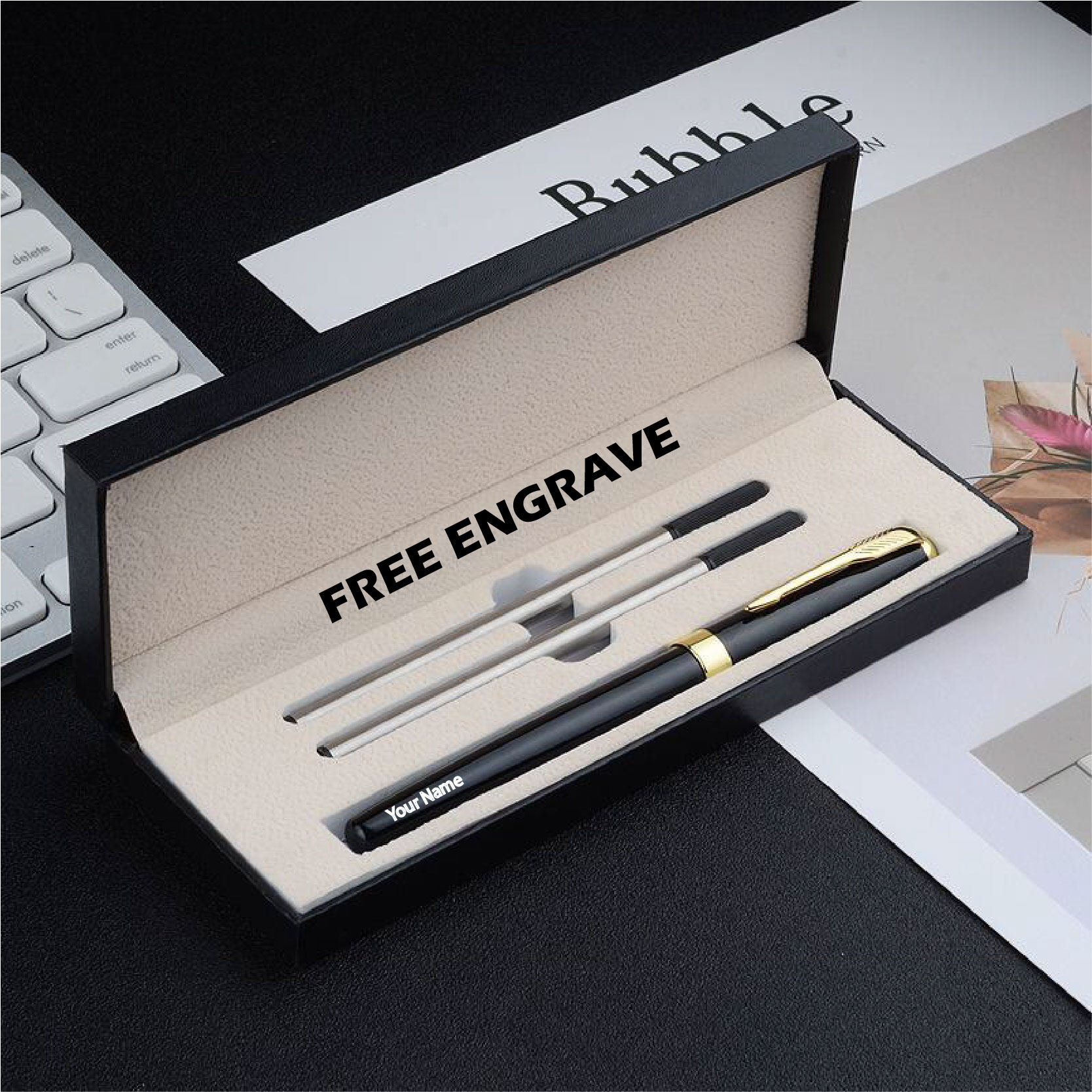 Personalized Luxury Writing Gel Pen In Gift Box; Custom Laser Engraved .7mm Metal Pen With Black Ink; Anniversary Or Graduation Gift - UK
