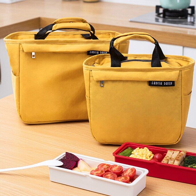 Gambar 1Pcs Fresh Cooler Bag Nylon Portable Zipper Thermal Lunch Handbags Picnic Box Tote Food Bags Bento Pouch Container Food Storage