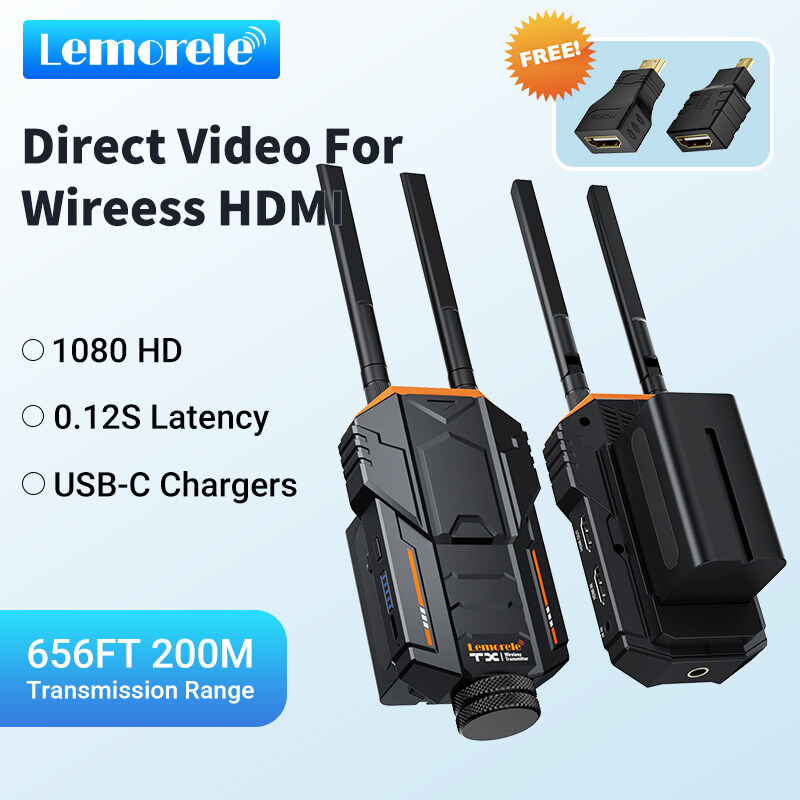 Lemorele R100-Plus HDMI Wireless Transmitter and Receiver 200M Support NP F750 F550 F970 Battery For Camera PS4 PC To TV Proje and Film Making and Photography Live streaming Video