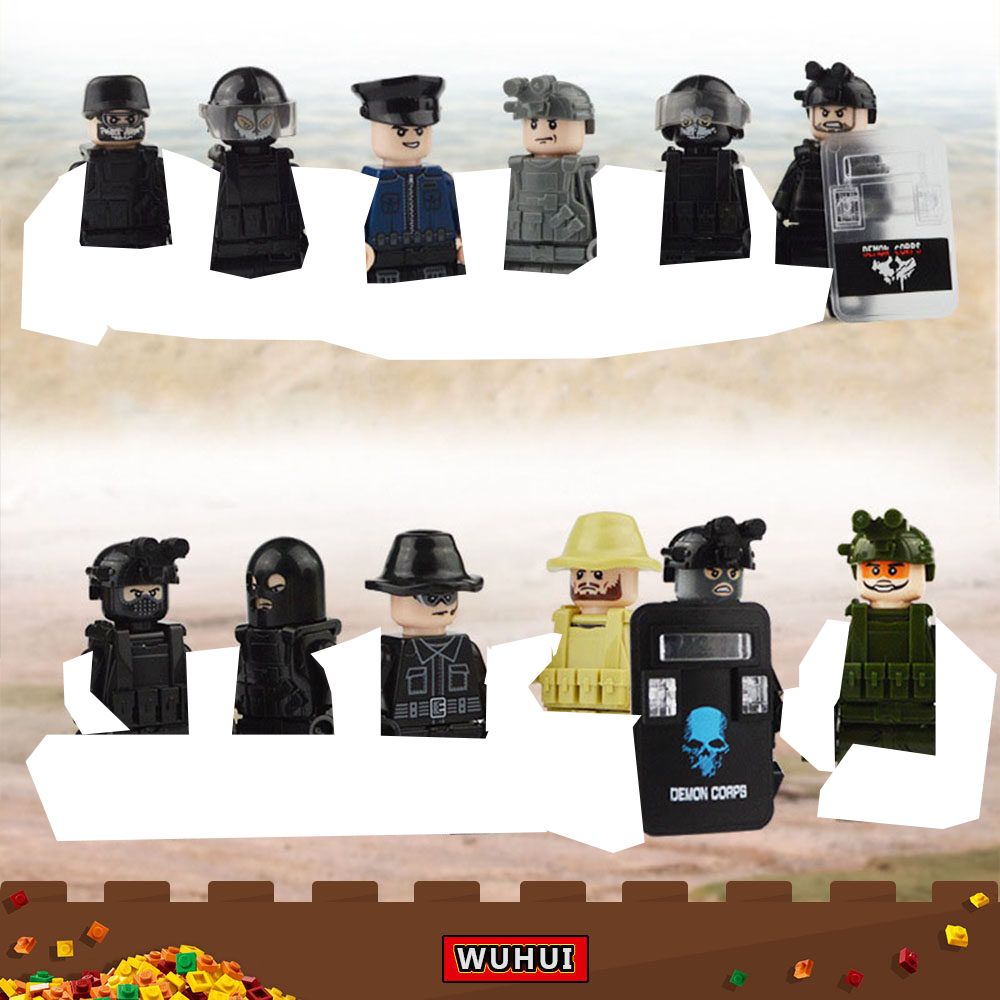 WUHUI 12 Mô Hình Nhỏ Quân Đội SWAT WW2 Bộ Đồ Chơi Xây Dựng Khối Xây Dựng Khối Xây Dựng Quân Đội Đảng Phái Lực Lượng Đặc Biệt Cảnh Sát Đồ Chơi Trẻ Em Đồ Chơi Cho Bé Trai Bé Gái Tương Thích Với Tất Cả Các Thương Hiệu