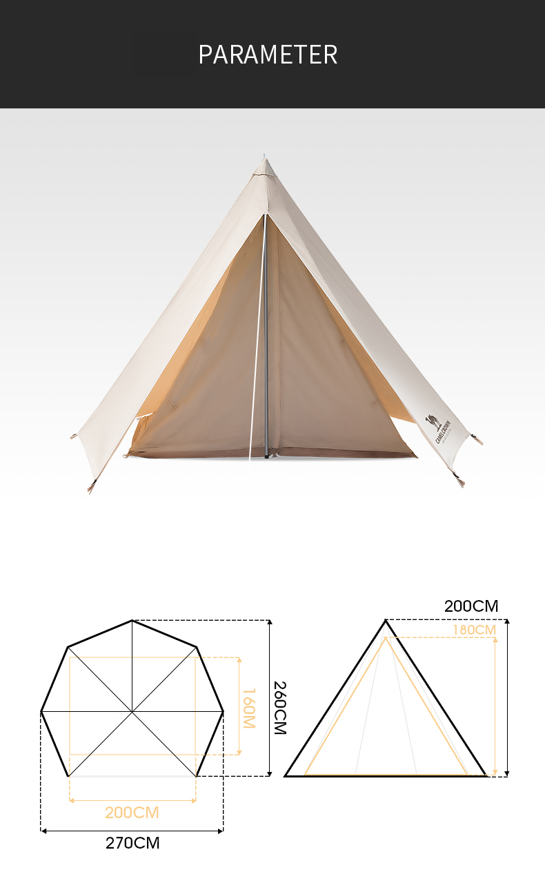 CAMELCROWN Camel Outdoor Camping Indian Tent Portable Folding Large Pyramid Cotton Tent Rainproof · v25