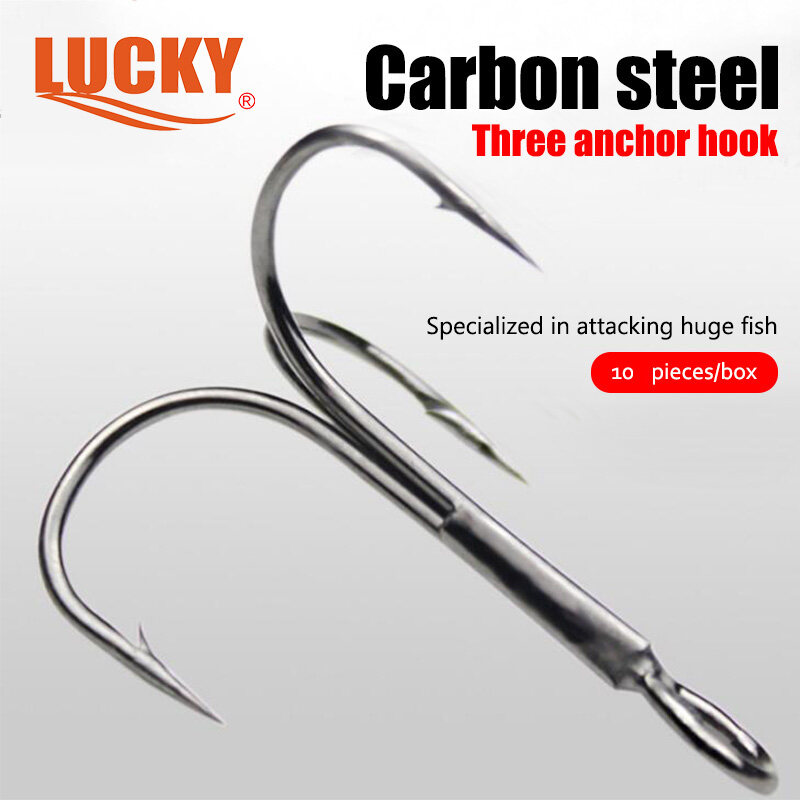 10 Cái/hộp Thép Gai Carbon Cao Thép Treble Móc Móc Trible Bằng Thép Không Gỉ Độ Bền Cao 5/0 #-12 #, Lưỡi Câu Cá Trên Thuyền Nước Biển Chống Ăn Mòn