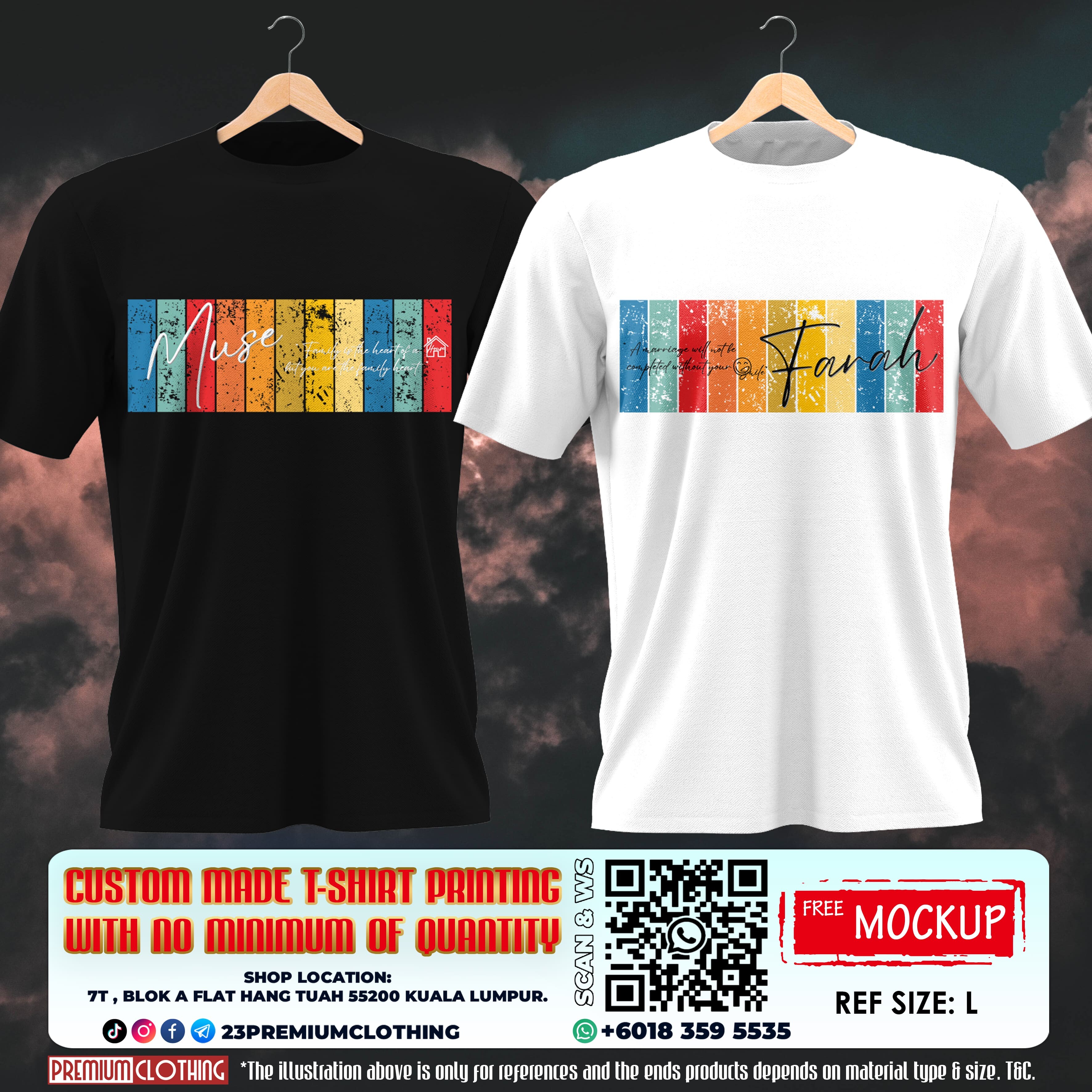 CUSTOM PREMIUM T-SHIRT DTF PRINTING 100% COTTON CETAK BAJU PRINT T