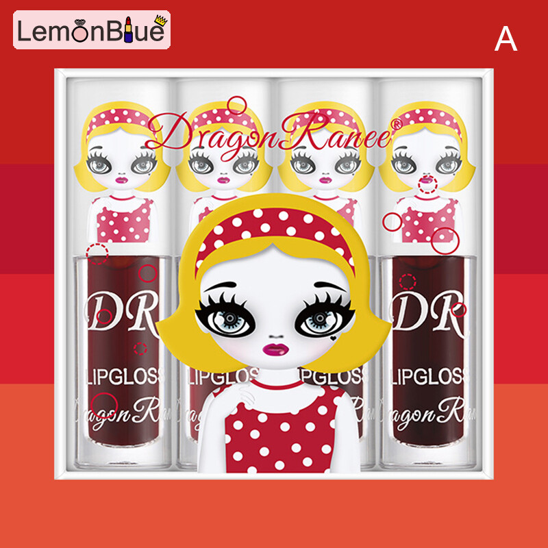 Gambar 4pcs set Girls long Lasting Liquid Lip Tint Waterproof Moisturizing Shining Lip Girls long Lasting Waterproof Moisturizing Shining Lip Glaze Liquid Lip Tint Gift for Girlfriend and Women
