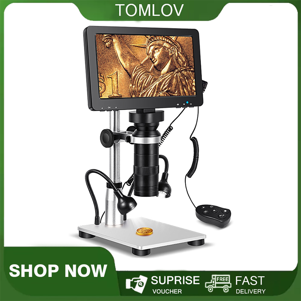 TOMLOV DM9-S Upgrade 7 Inch LCD Digital Microscope 200X-1600X High Maginfication 1080P Metal Stand Video Camera Windows/Mac Compatible Professional Soldering Repair ราคา 3,990 บาท*ส่งฟรี