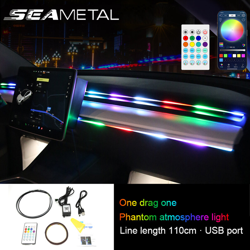 Seemetal Led Xe dải đèn neon Dây EL trang trí ô tô đèn ứng dụng điều khiển