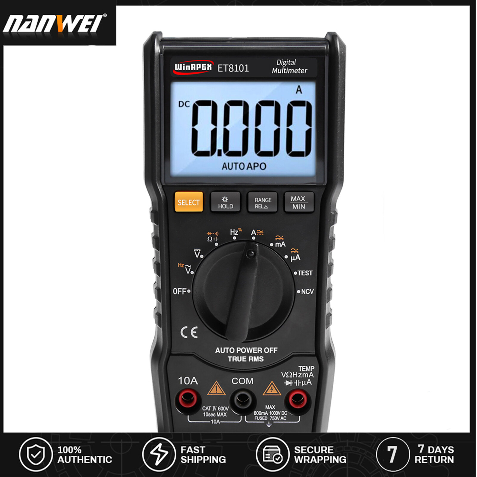 Nanwei winapex đồng hồ vạn năng kỹ thuật số đếm 6000 đồng hồ vạn năng cầm tay đa năng dmm mini bảo vệ toàn diện đồng hồ vạn năng true rms đo điện áp ac/dc điện trở dòng điện điện dung tần số chu kỳ nhiệm vụ ncv máy kiểm tra nhận dạng dây lửa có đèn nền lc