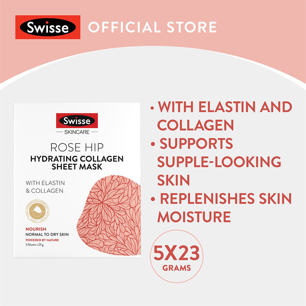 Gambar Swisse HYDROELASTI COMPLEX Rosehip Hydrating Collagen Sheet Mask 23g x 5