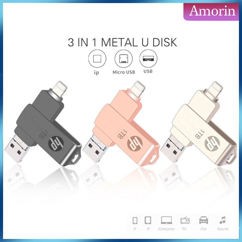 Hp ổ đĩa flash usb 3 trong 1 ổ đĩa bút xoay 1tb cho iphone/android/pc lightning otg jump drive bộ nhớ usb 3.0