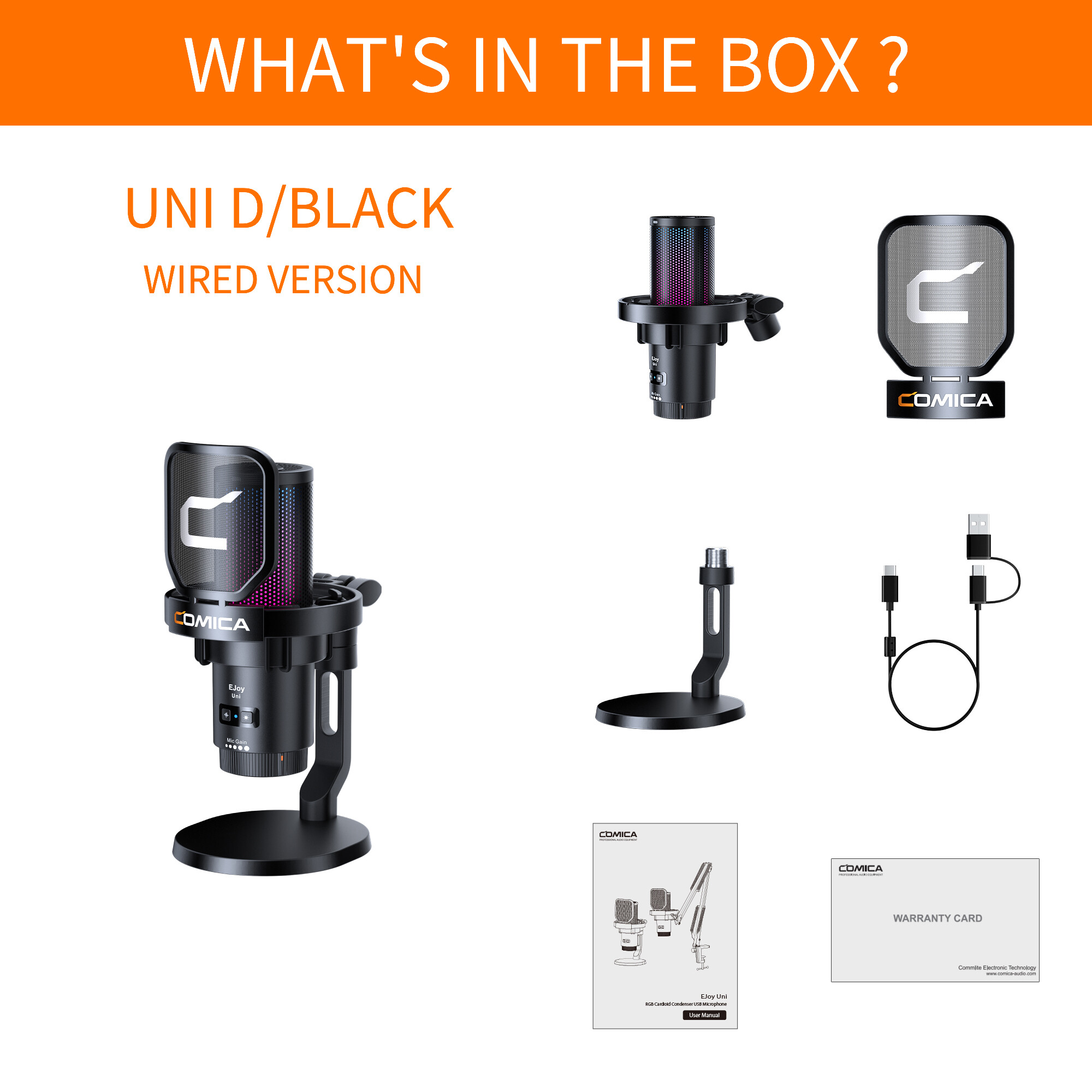 Comica Ejoy Uni Pro USB không dây Microphone với USB C receiver RGB micrô điện dung cho PC/máy tính/