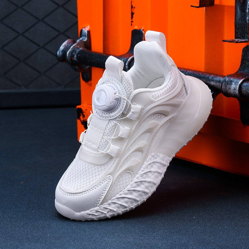  Nút Giày Giày dép trẻ em 2023 Mùa Thu Lưới Thoáng Khí giày trắng nhỏ Học Cho bé trai và bé gái Sneakers Màu Hồng Cô Gái Giản Dị Giày 