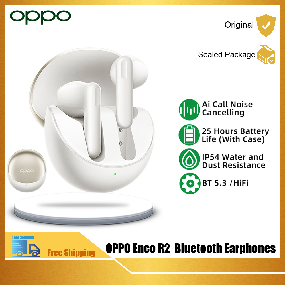 OPPO ENCO R2 TWS Earphone Wireless Bluetooth 5.3 Earbuds AI Noise Cancelling 25 Hour Battery Life IP54 For Android devices ราคา 1,199 บาท*ส่งฟรี