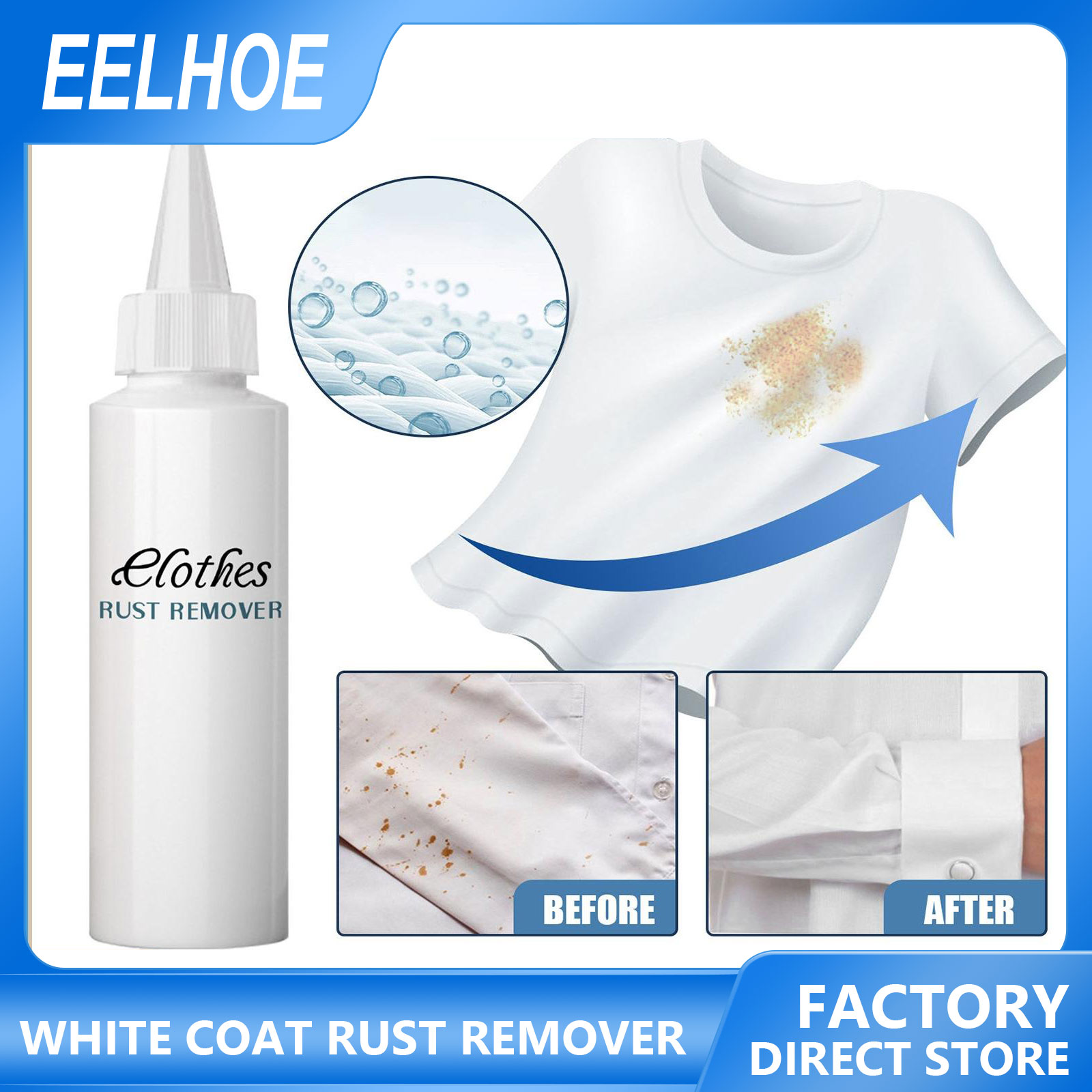 Jue-Fish Fabric Rust Stain Remover Clothing Rust Stain Multi-purpose Clothes Remover Antirust Cleaner Clothing Remove Yellow Stains Multi-functional Fabric Rust Stain Stain Waterless Clothing Cleansing 110ml ราคา 145 บาท*ส่งฟรี