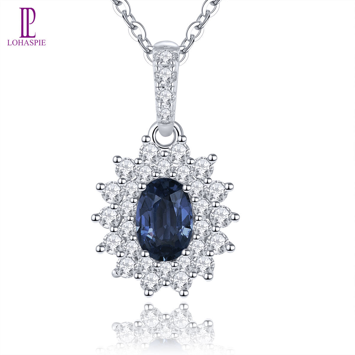 Lohaspie Jewelry Mặt dây chuyền bạc nguyên chất 925 nguyên khối Mặt dây chuyền đá Sapphire xanh tự n