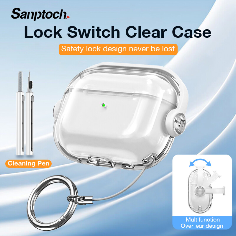 Sanptoch Lock Switch Headset Case For Airpods 4 / Pro 2nd / 3rd Simplicity Clear Airpods 2 1 Shockproof Casing Full-body Protection Cover With Clean Pen ราคา 143 บาท*ส่งฟรี