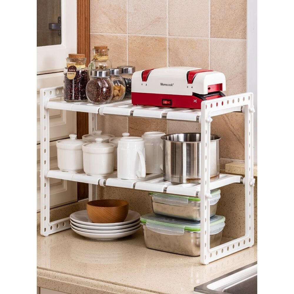 Gambar Household retractable layered sink cabinet rack kitchen supplies bathroom storage multi layer pot rack