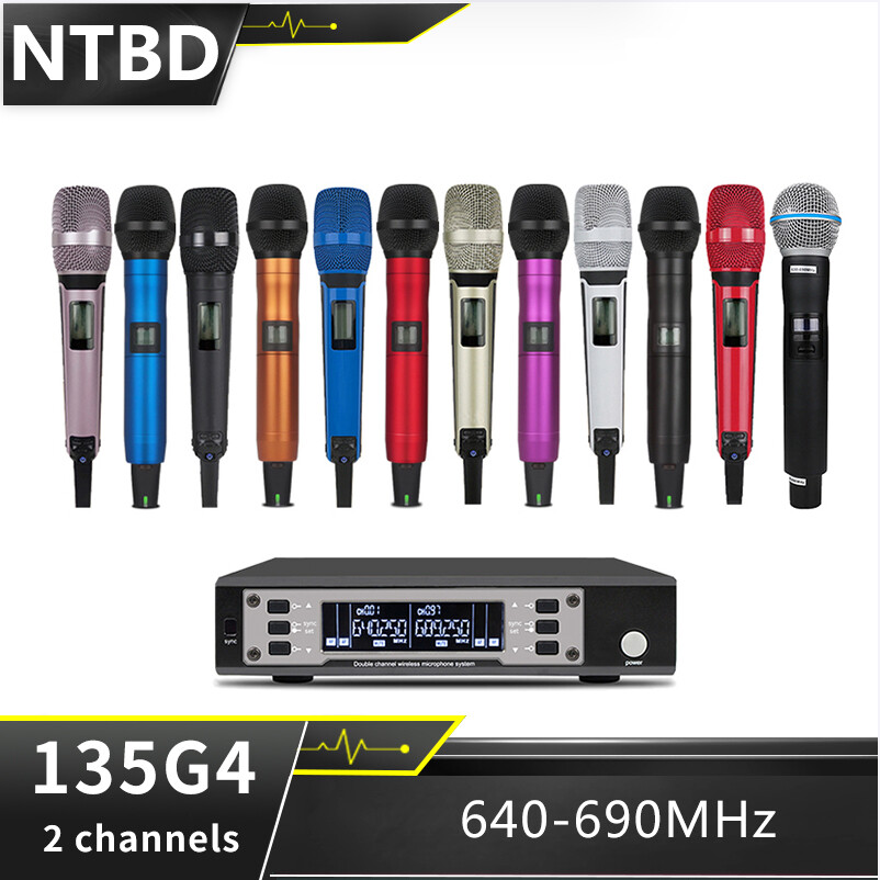 Ntbd ew135g4 640-690mhz biểu diễn sân khấu show party hip hop gia đình ktv uhf chuyên nghiệp kép mic-rô không dây cầm tay kim loại chất lượng cao 2 kênh