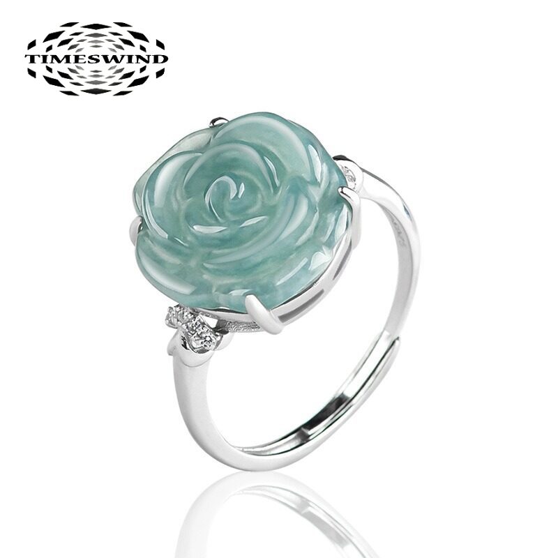 TIMESWIND Natural Jade Fashion Light Green Rose S925 Silver Open Women Ring with Certificate ราคา 1,966 บาท*ส่งฟรี