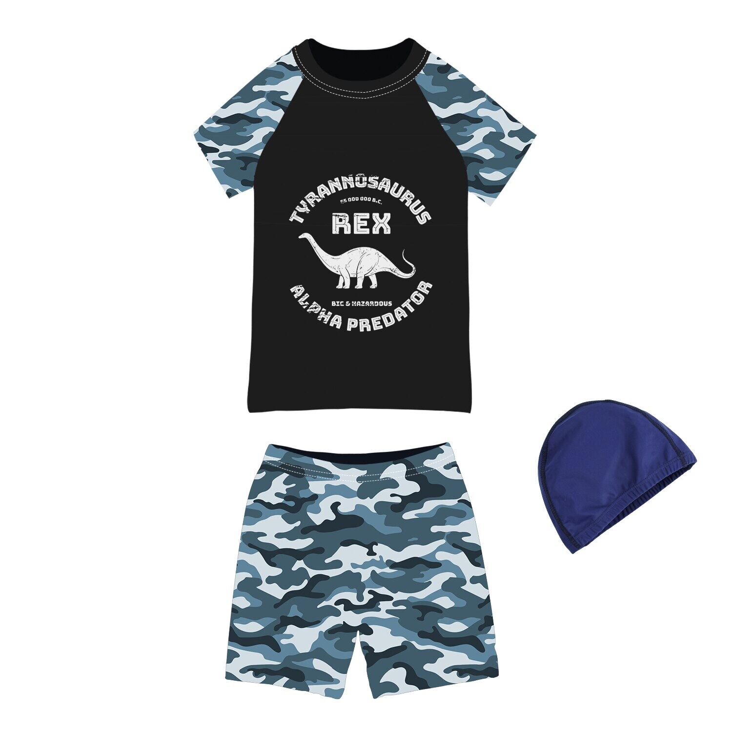 Boys Swim Trunks Swimwear Set Rash Guard Tops Kids Bathing Suit Cartoon Swimsuit Quick Dry Beach Outfit 3-8 Years 