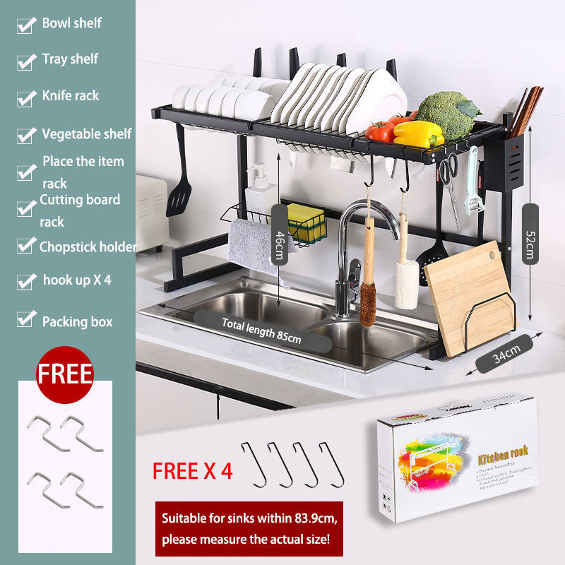 Gambar [READY STOCK] Ready Stock Dish Rack Rak Pinggan Over Sink Dish Drying Rack Kitchen 304 Stainless Steel Rack Kitchen Rack Rak Pinggan Mangkuk Dish Drainer