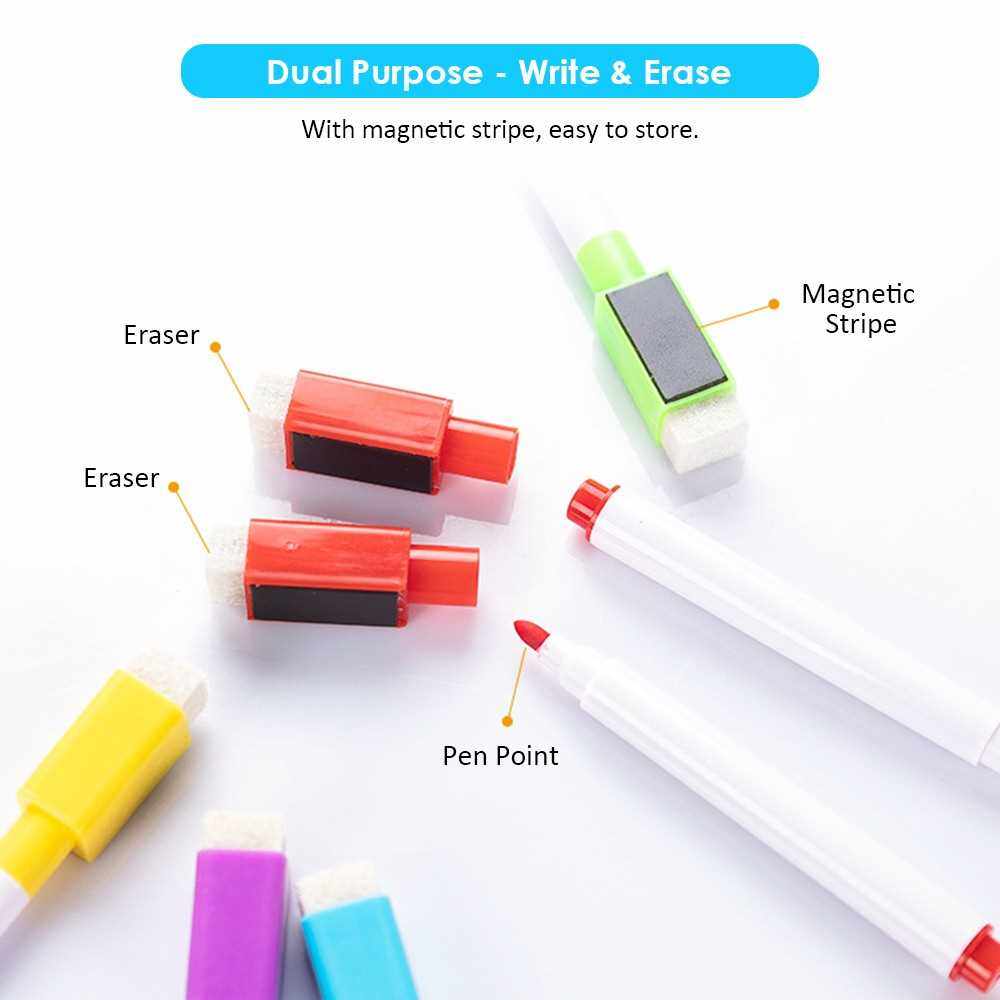 8 Colors Dry Erase Markers with Eraser Cap Home Office Classroom