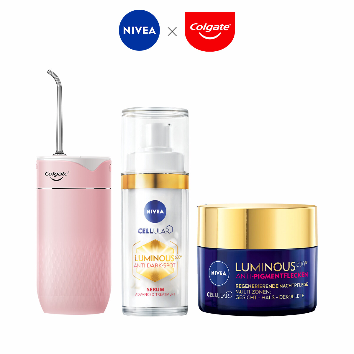 Gambar NIVEA Luminous 630 AntiDark Spot Even Tone Night Treatment Set + Colgate Water Flosser   Pink