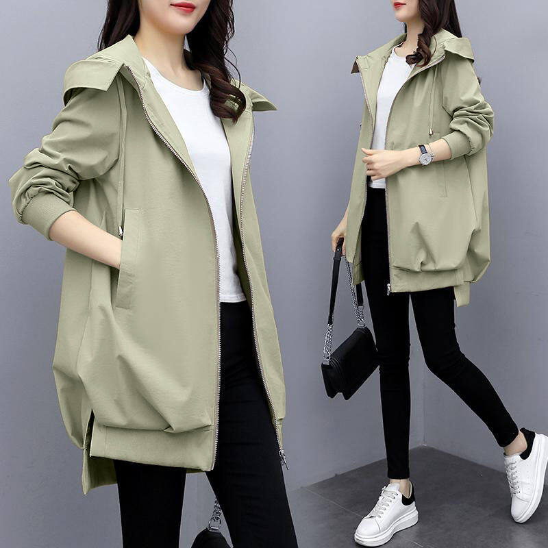 Spring and Autumn Korean Version of The Loose Khaki Casual Hoodie Windbreaker Libu Women In A Long Black Temperament Jacket