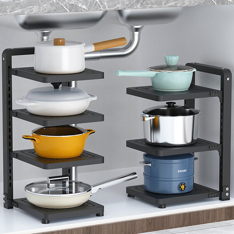 Gambar Kitchen Rack Under the Sink Rack Storage Rack Multi layer Adjustable Pot Rack Pot Rack Supplies