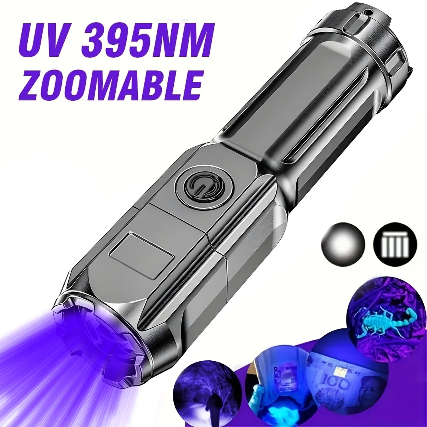 Professional Led Torch Rechargeable Zoomable Uv Flashlight_voghion.com