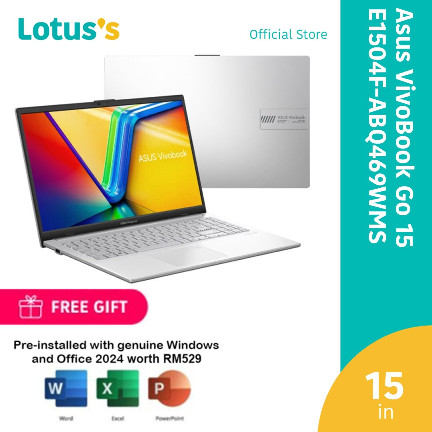 [IT DEALS] Asus 15.6" VivoBook Go 15 E1504F-ABQ469WMS FHD Laptop Silver (R5-7520U,16GB,512GB,15.6,W11,H&amp;S+M365)