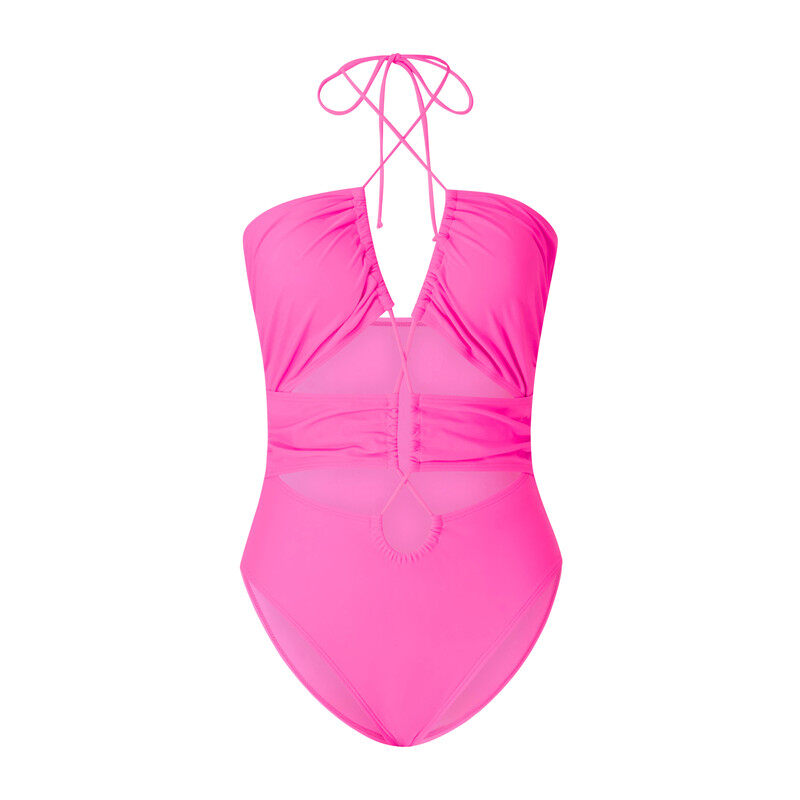 Happybuyner Damen-Bademode mit V-Ausschnitt, Neckholder, rückenfrei, einfarbig, schmal, für den Sommer, zum Schwimmen_voghion.com