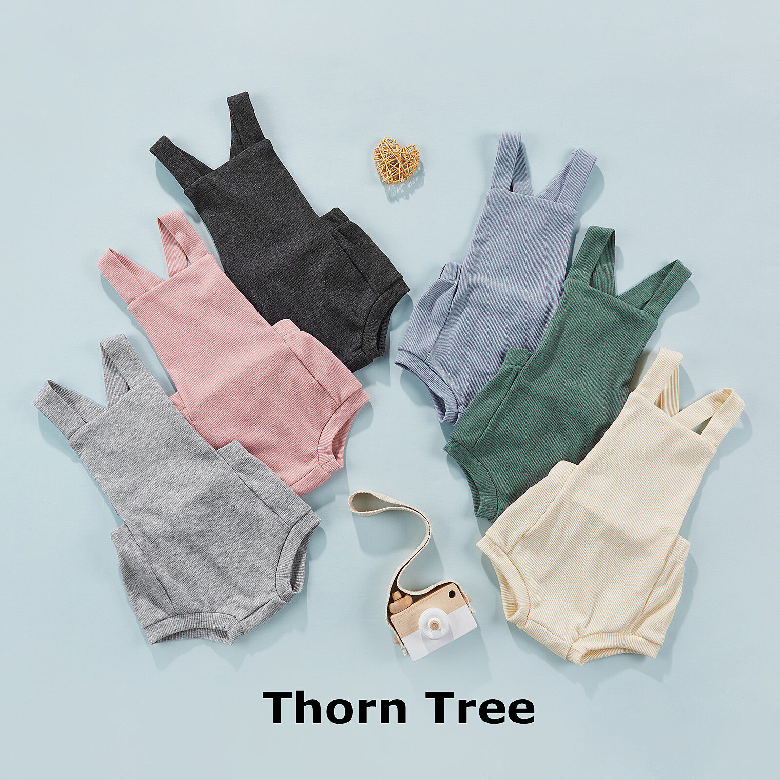 Thorn Tree Baby Boys Girls Sleeveless Romper Solid Color Backless Strap