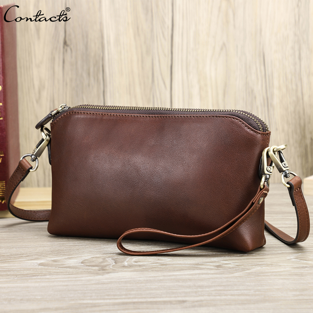 CONTACT'S Genuine Leather Shoulder Bags for Women Brand Fashion Female Sling Bags Handbags Clutches Phone Pockets Wallets