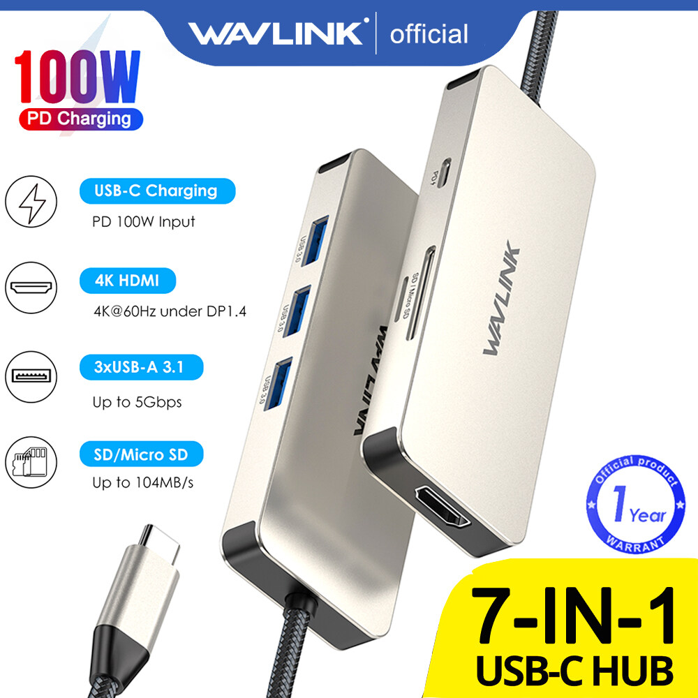 Wavlink 7-in-1 USB C HUB Loại-C máy tính xách tay Dongle cho MacBook Pro/không khí iPad Pro bề mặt X