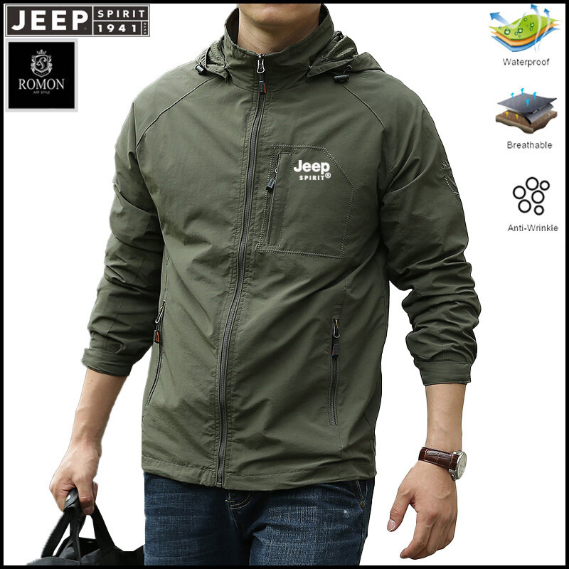 JEEP High-quality Windproof and Waterproof Jacket Spring New Young Men Joker Casual Spring and Autumn Collar Coat Cross-border Jacket ราคา 337 บาท*ส่งฟรี