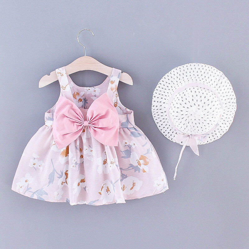 Váy đai đeo em bé cho bé gái mùa hè mới in hoa ĐẦM SƠ SINH lưng nơ to nữ