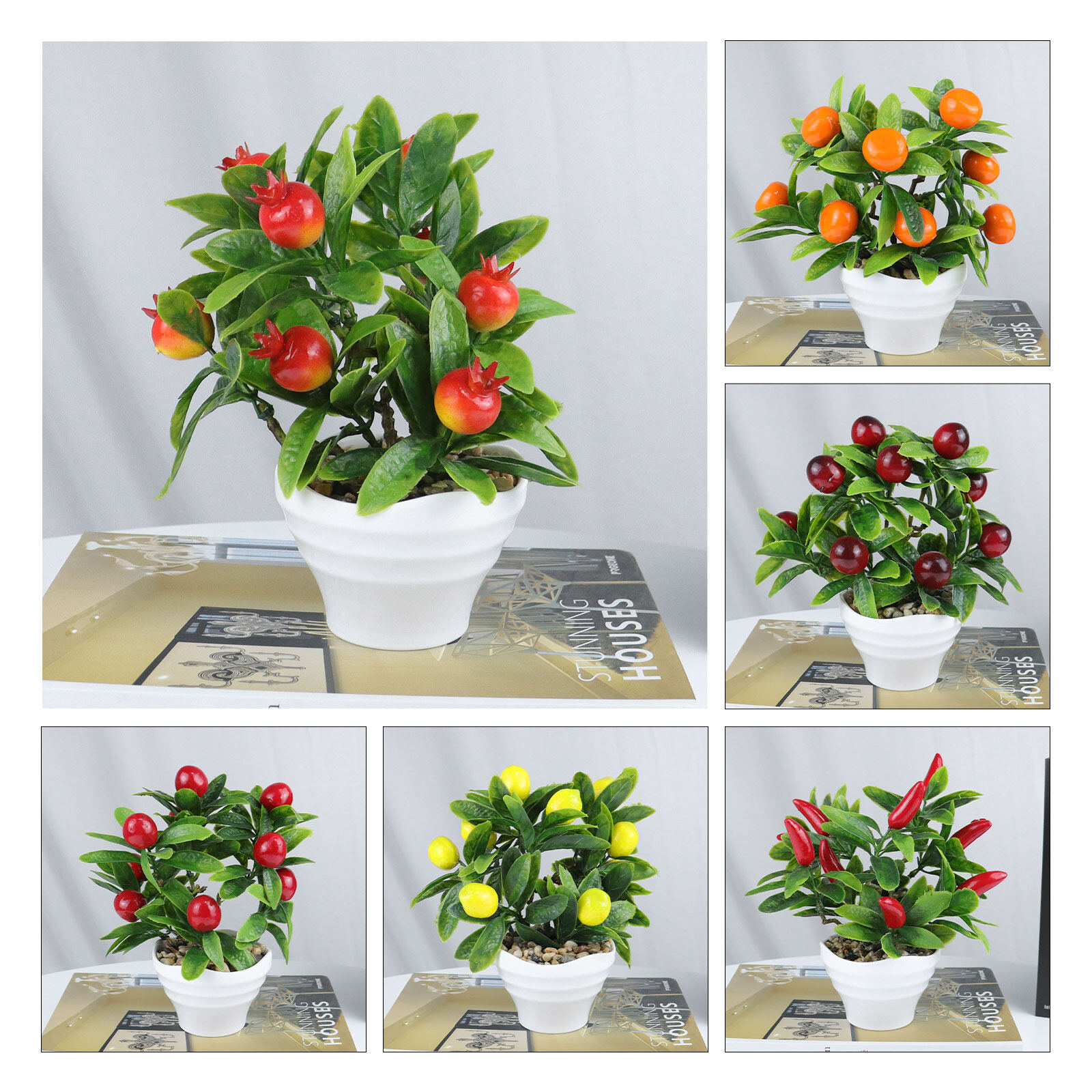 Cây giả bonsai cam lựu bằng nhựa trang trí vườn cây