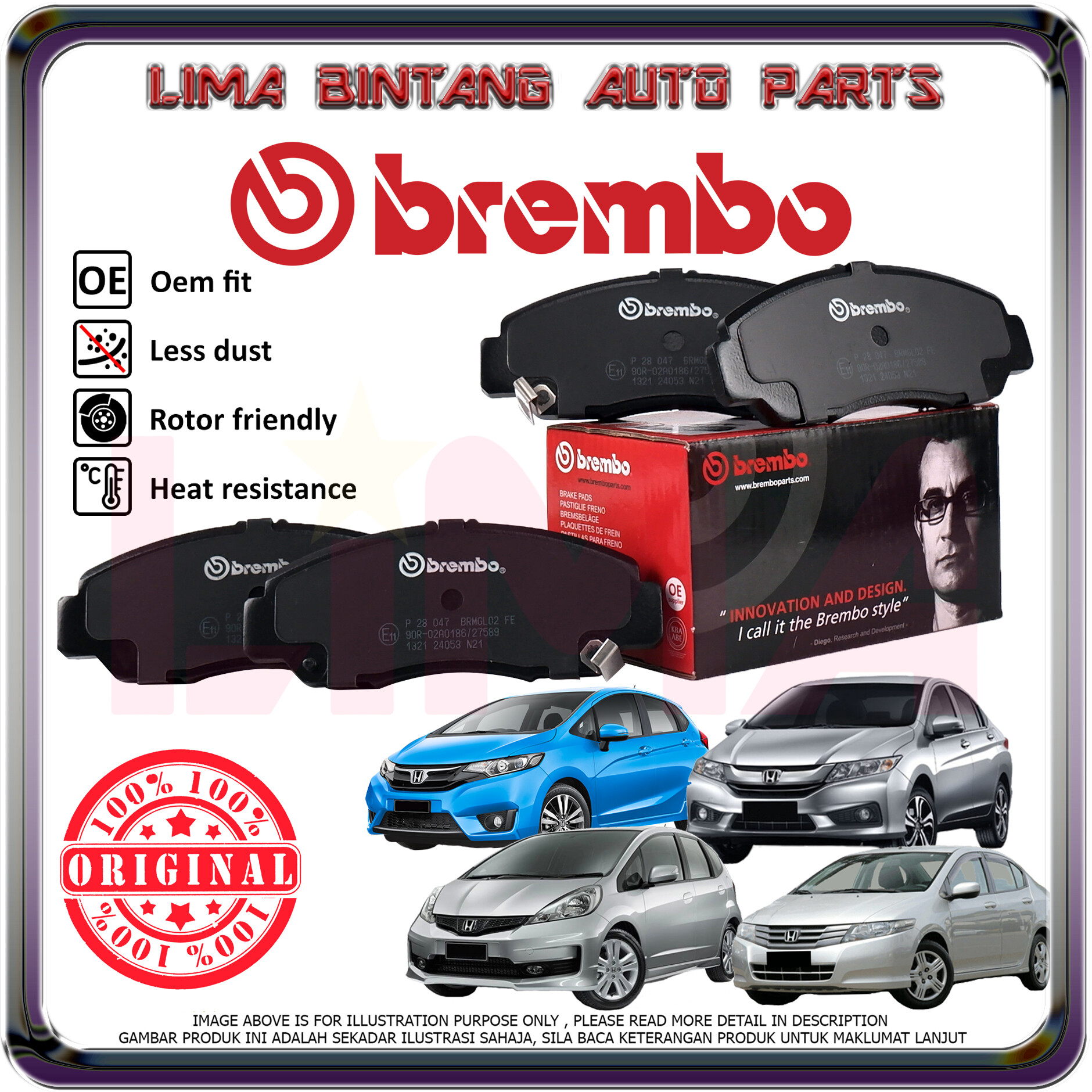 Honda Br-V Brv DG1 Front Brake Pads , Disc Brake Pad Brembo 